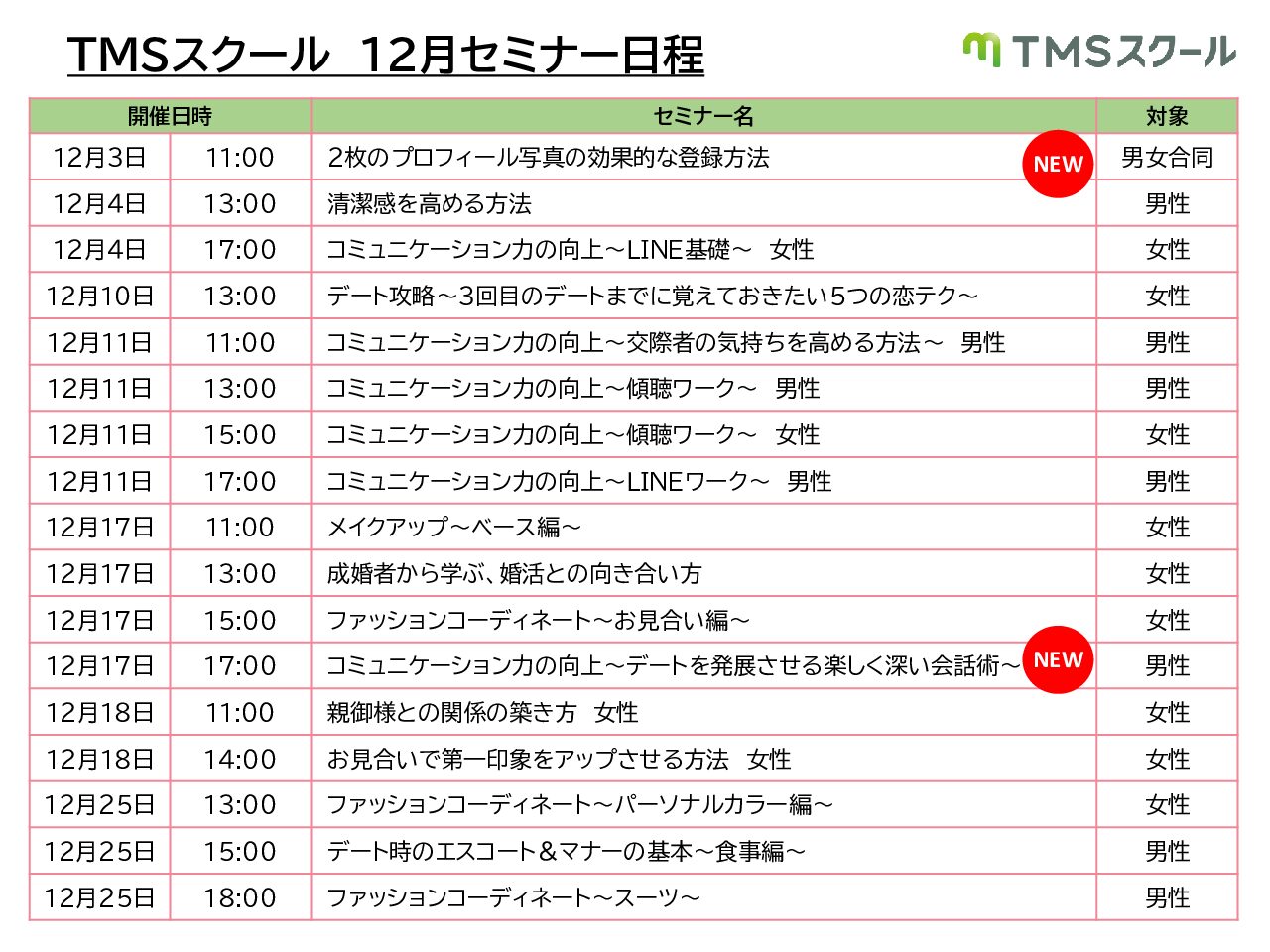 12月度TMSスクール日程